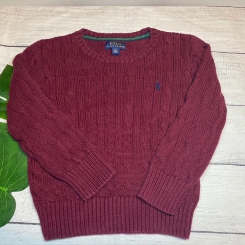 Polo Ralph Lauren Cable Knit Crewneck Sweater in Burgundy, Size 3/3T